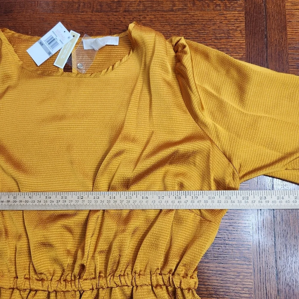 Michael Kors Gold mini Dress size 1x NWT lightweight silky bold elastic waist - Picture 12 of 12